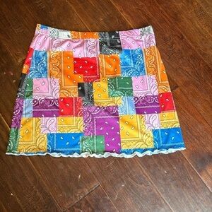 SHEIN bandana print skirt patchwork pattern colorful bright curve hugging sz L